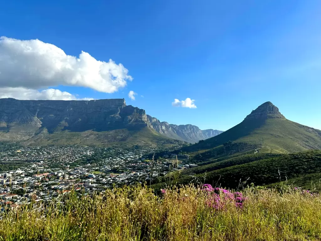 View of Table Mountain and Lion’s Head overlooking Cape Town's cityscape in South Africa 2025 / 2026.