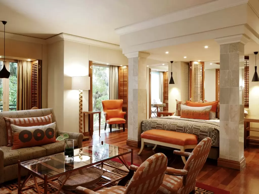 Luxurious bedroom suite at The Saxon Hotel in Sandhurst, Johannesburg. 