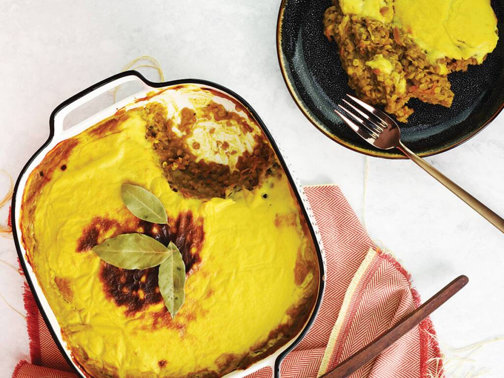 Bobotie – A South African dish made with spiced minced meat and topped with egg custard.