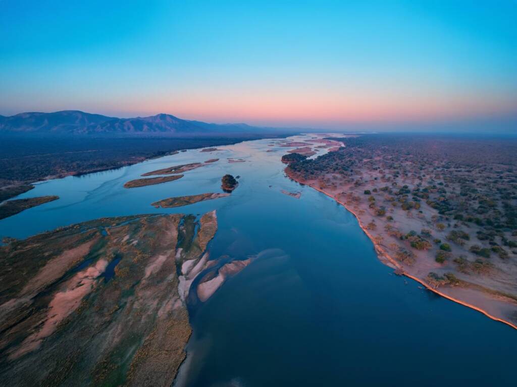 Zambezi River flowing through Mana Pools National Park, famous for Zimbabwe safaris 2025 / 2026. 