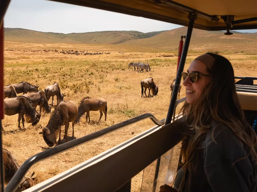 Luxury African safari game drive with wildebeest in Tanzania’s Ngorongoro Crater. Where Expert Eyes Turn Wild Moments into Luxury Memories